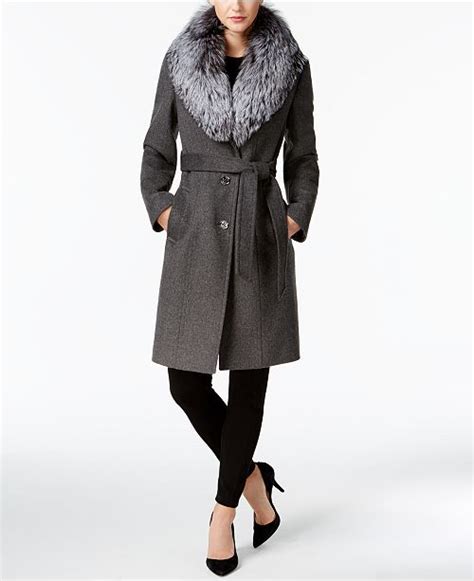 michael kors fox fur trim coat|Faux Fur Trim Wool Blend Coat .